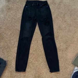 American Eagle black jeans with holes, ankle length